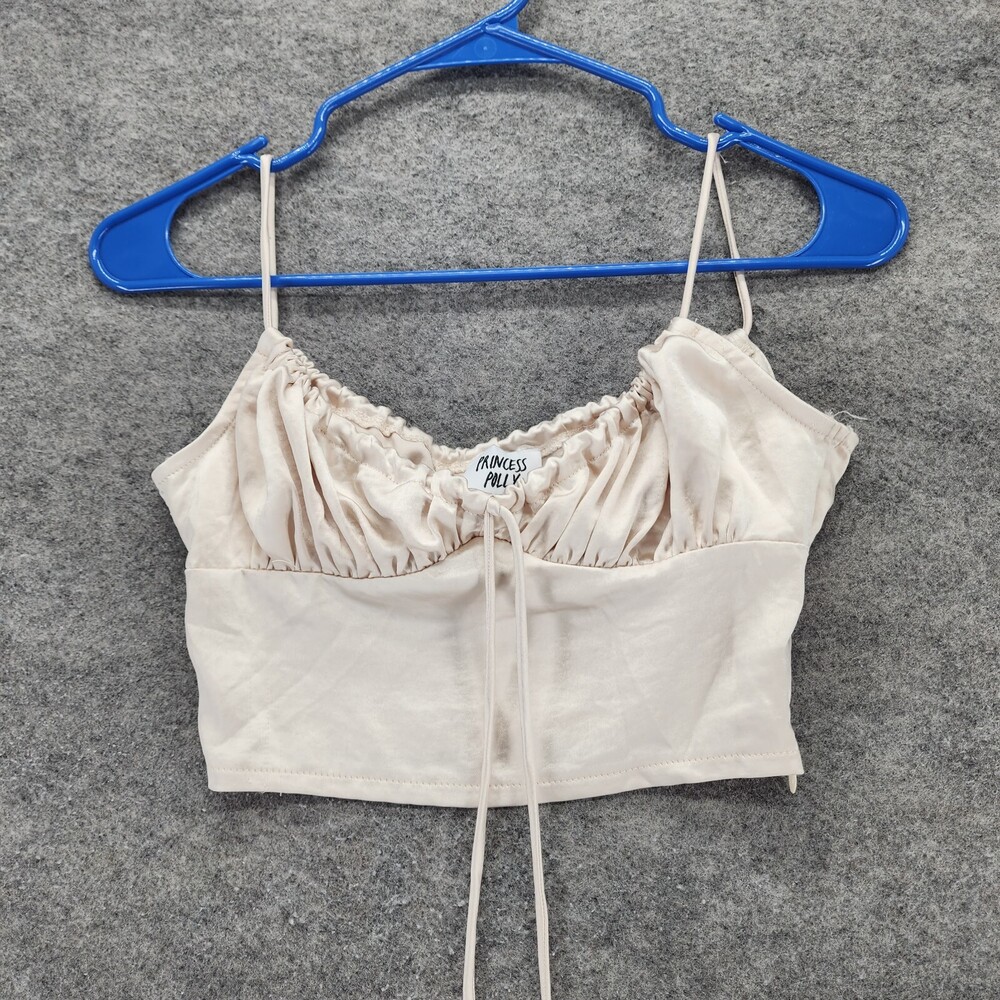 Princess Polly Crop Top Womens 0 Sleeveless Cream Satin